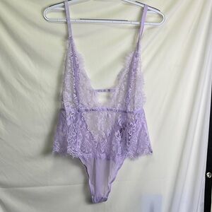 Adore Me Pastel Lilac Lace Plunge Bodysuit